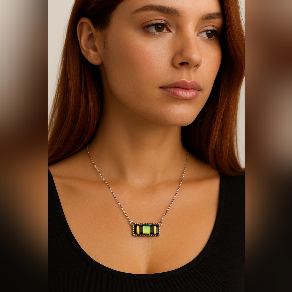 Opal & Onyx Sterling Gemstone Bar Necklace
